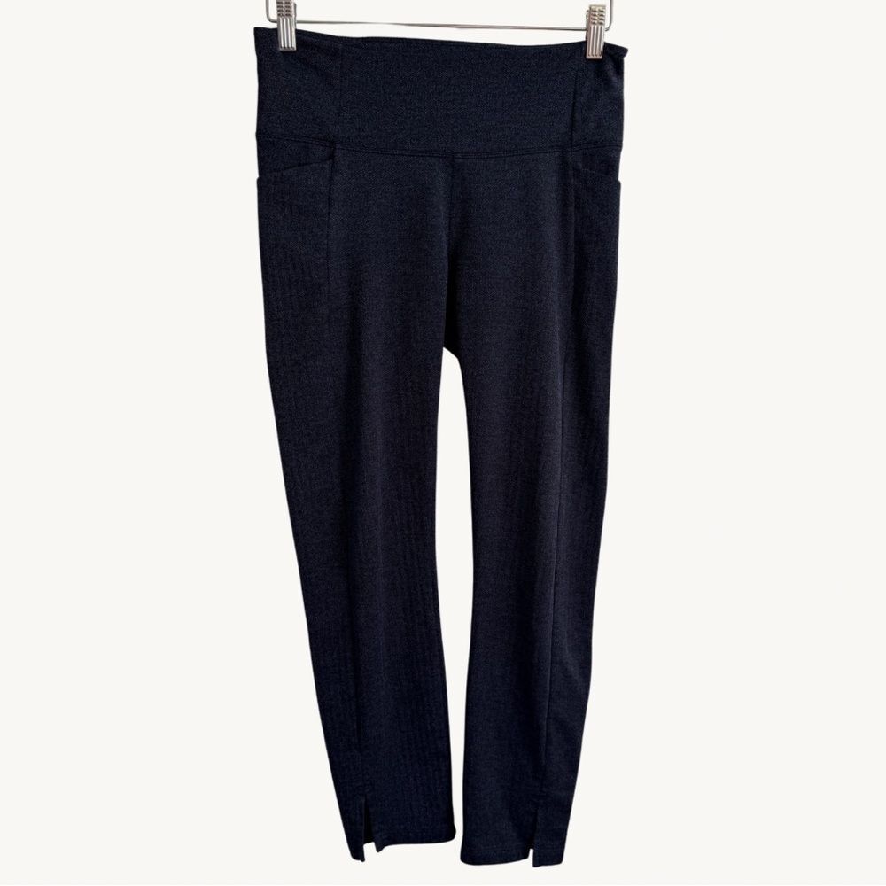 Athleta Herringbone Leggings Womens Small Navy Blue Ankle Slit Athletic Pants